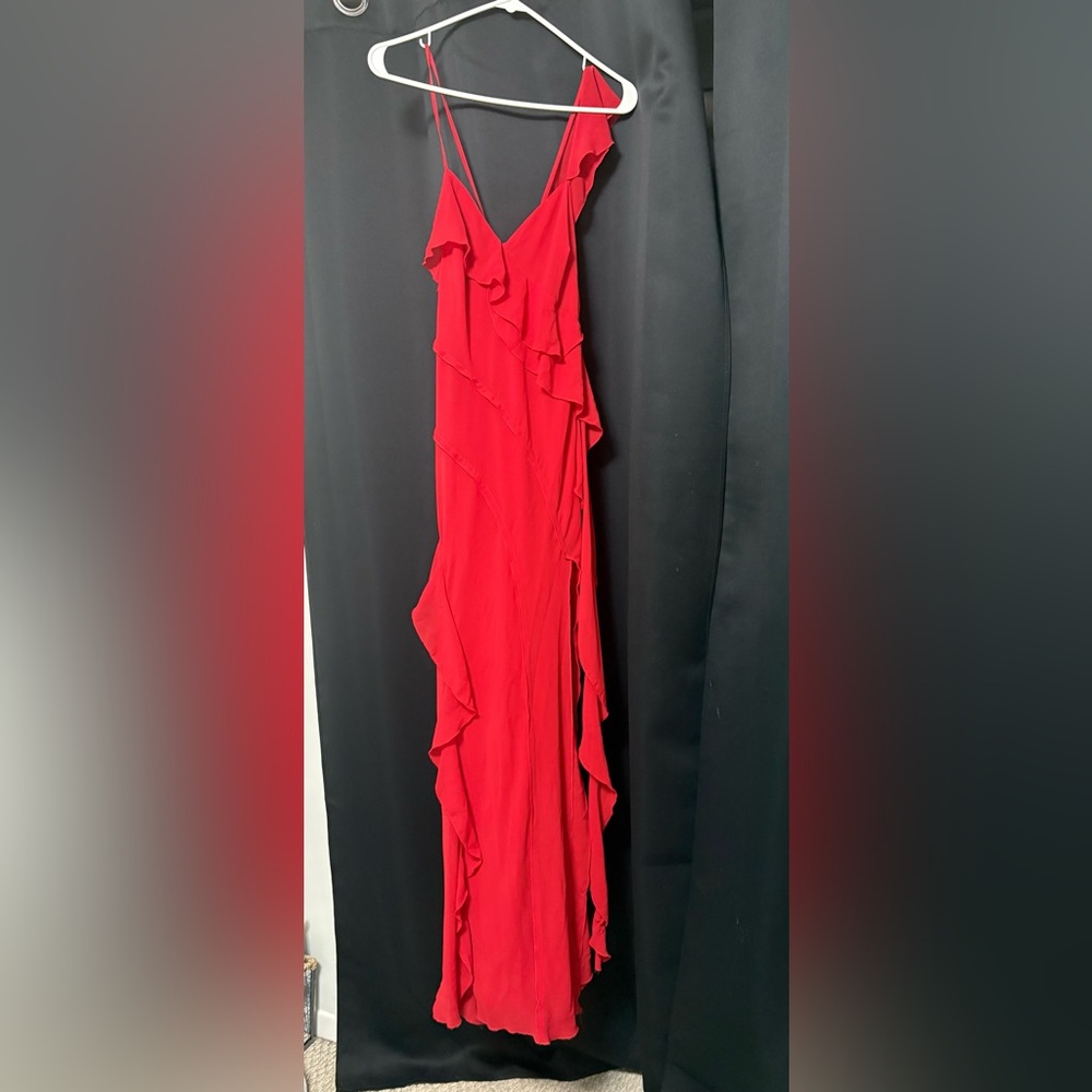 Red Ruffled Dress With 2 Slits